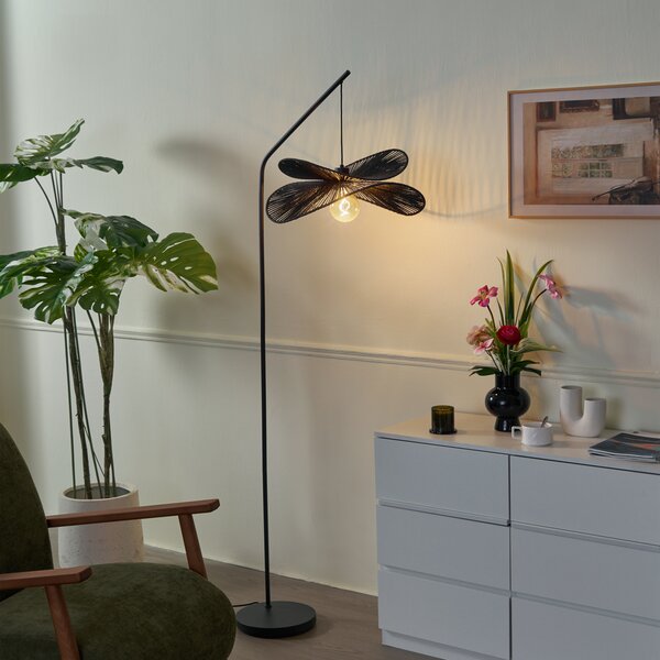 Art Deco stojací lampa černá s černým stínidlem - Nest