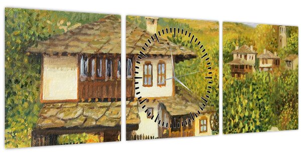 Obraz - Chaloupky v létě (s hodinami) (90x30 cm)