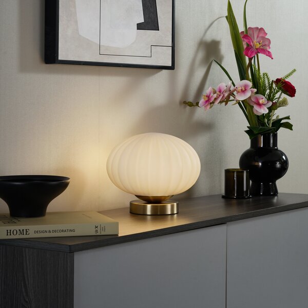 Designová stolní lampa mosazná s opálovým sklem - Mochi