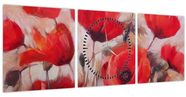 Obraz - Vlčí máky (s hodinami) (90x30 cm)