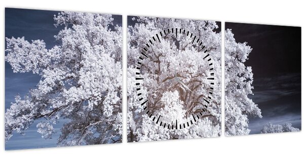 Obraz - Sněhobílý strom (s hodinami) (90x30 cm)