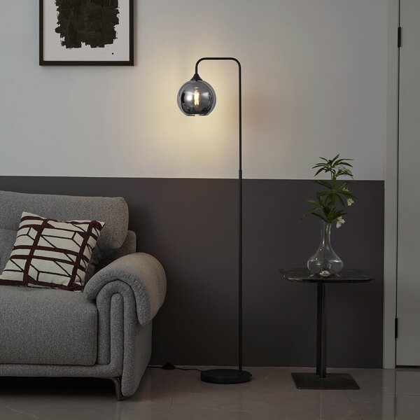 Art Deco stojací lampa černá s kouřovým sklem - Sandra