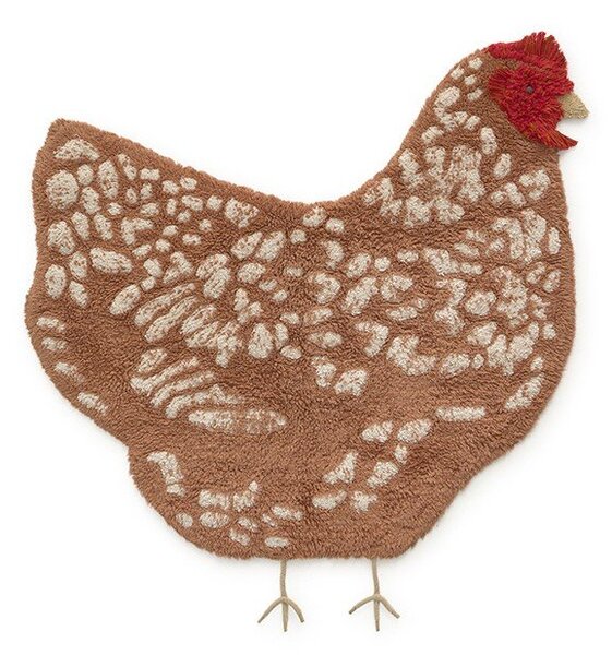 Hnědý pratelný ručně tkaný bavlněný dětský koberec 110x100 cm Chicken – Lorena Canals
