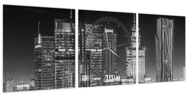 Obraz - Černobílý New York (s hodinami) (90x30 cm)