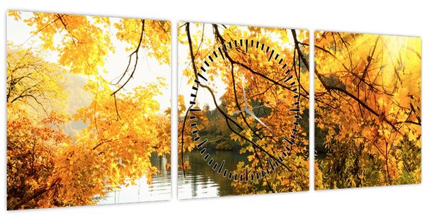 Obraz - Podzimní strom (s hodinami) (90x30 cm)
