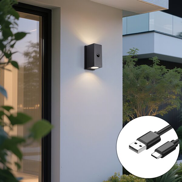 Nástěnná lampa černá Lux senzor magnetická vč. LED dobíjecí - Baleno