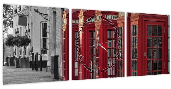 Obraz - Londýnské telefonní budky (s hodinami) (90x30 cm)