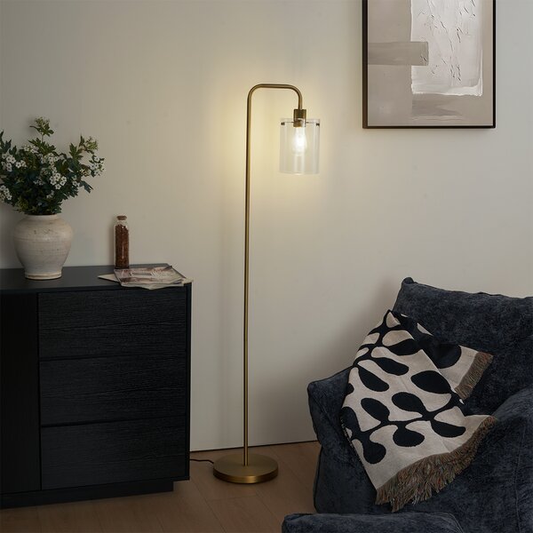 Designová stojací lampa bronzová s čirým sklem - Domo