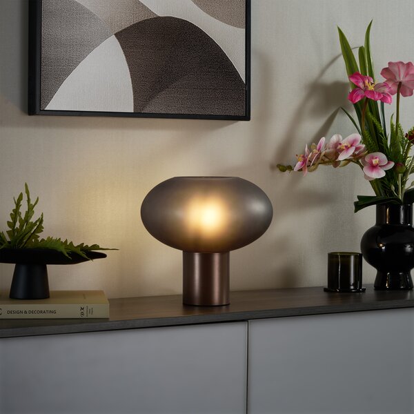 Designová stolní lampa bronzová s matně šedým sklem - Umbrella