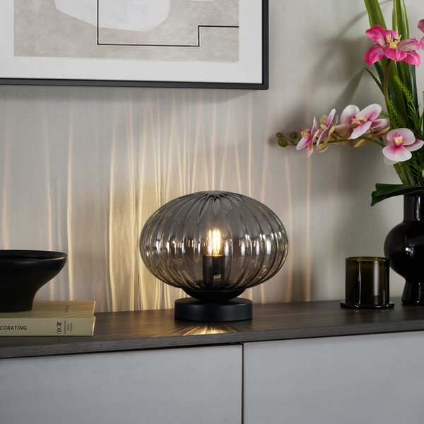 Designová stolní lampa černá s kouřovým sklem - Mochi