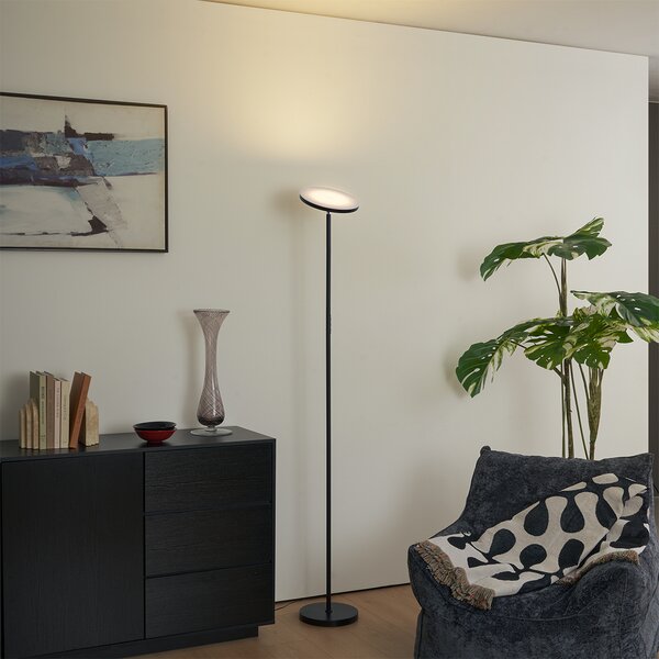 Moderní stojací lampa černá vč. LED stmívatelná RGB s dálkovým ovládáním - Sjors