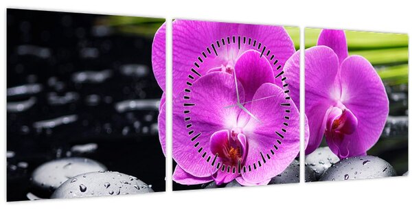 Obraz - Orchideje (s hodinami) (90x30 cm)
