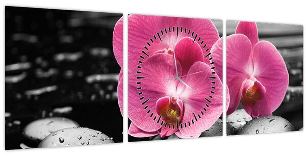 Obraz - Růžové orchideje (s hodinami) (90x30 cm)