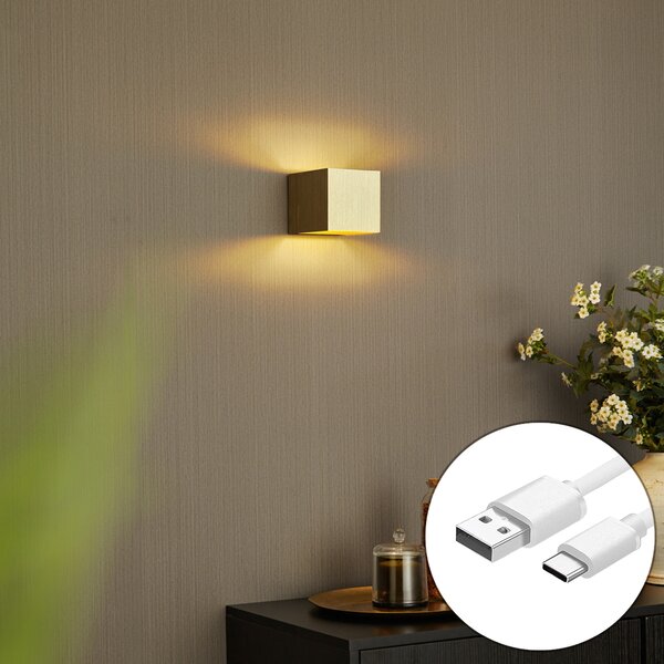 Moderní nástěnná lampa zlatá vč. LED a dotykového stmívače dobíjecí - Joris