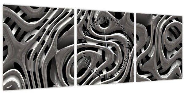 Obraz - Metalická abystrakce (s hodinami) (90x30 cm)