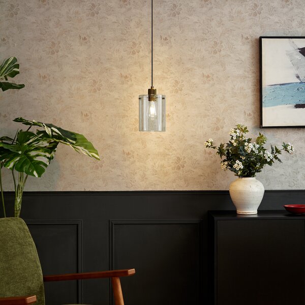 Designová závěsná lampa bronzová s čirým sklem - Domo