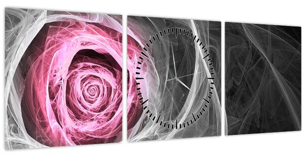 Obraz - Abstraktní růže, fuchsiová (s hodinami) (90x30 cm)
