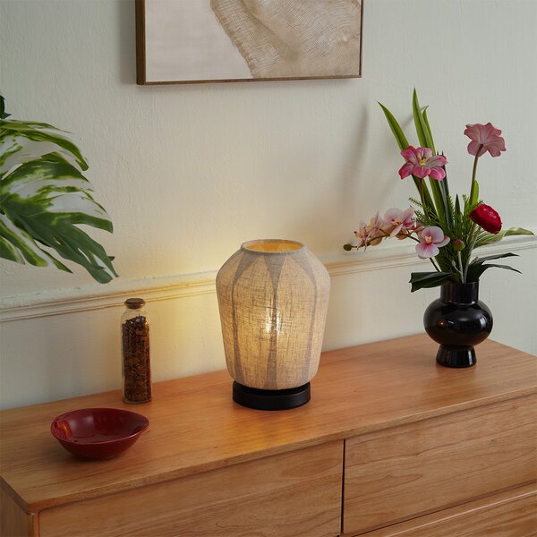 Japandi stolní lampa černá s béžovým lněným stínidlem 21,5 cm - Nami