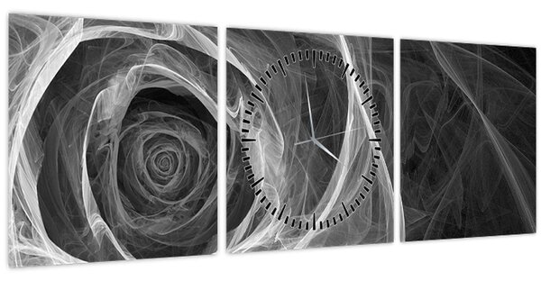 Obraz - Abstraktní růže černobílá (s hodinami) (90x30 cm)