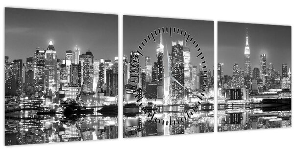 Obraz - New York, černobílý (s hodinami) (90x30 cm)
