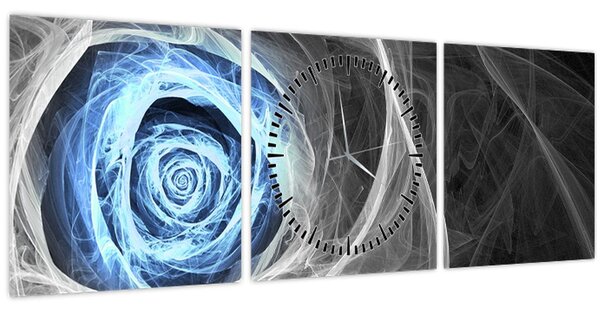 Obraz - Abstraktní růže modrá (s hodinami) (90x30 cm)