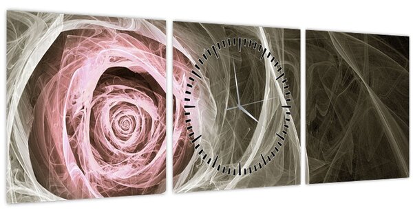 Obraz - Abstraktní růže světle růžová (s hodinami) (90x30 cm)