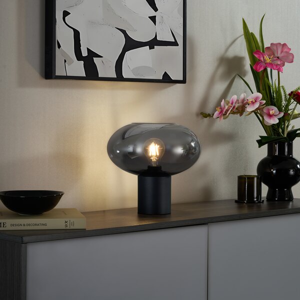 Designová stolní lampa černá s kouřovým sklem - Umbrella