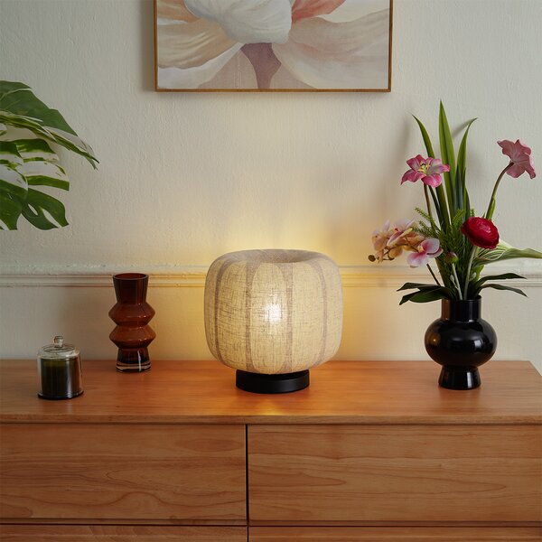Japandi stolní lampa černá s béžovým lněným stínidlem 27cm - Nami