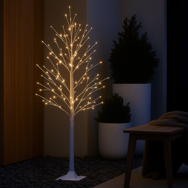 Vánoční stojací lampa bílý strom 120 cm vč. LED s časovačem IP44 - Ki