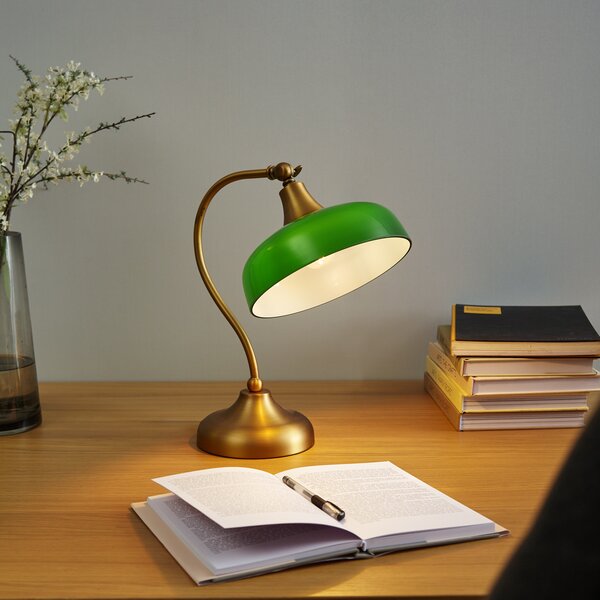 Klasická stolní lampa bronzová se zeleným opálovým sklem - Clerk