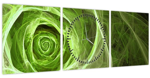 Obraz - Abstraktní růže zelená (s hodinami) (90x30 cm)