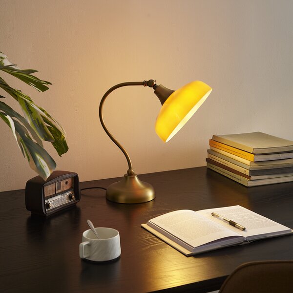 Klasická stolní lampa bronzová s oranžovým opálovým sklem - Clerk
