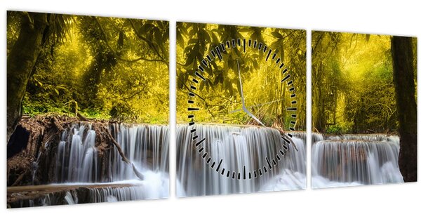 Obraz - Vodopád, s jasnými barvami (s hodinami) (90x30 cm)
