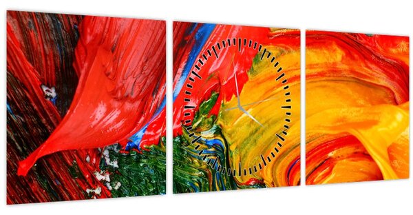 Obraz - Modrení abstrakce štětcem (s hodinami) (90x30 cm)
