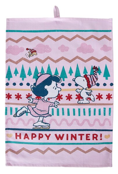PEANUTS Utěrka "Happy Winter" - sv. růžová