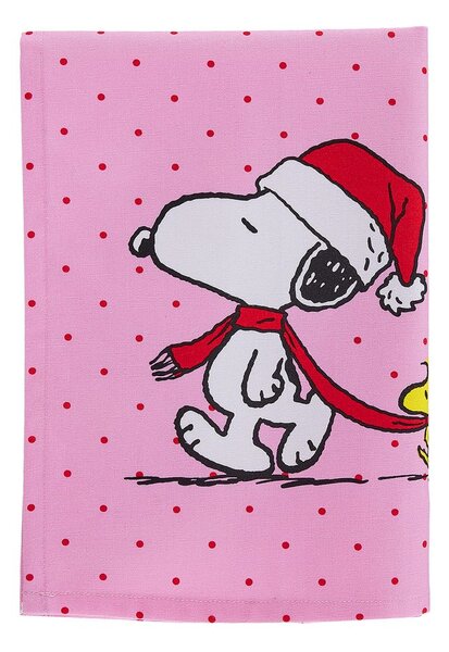 PEANUTS Utěrka Snoopy s vánoční čepičkou - růžová