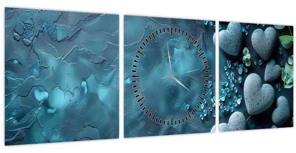 Obraz - Kameny tvaru srdce (s hodinami) (90x30 cm)