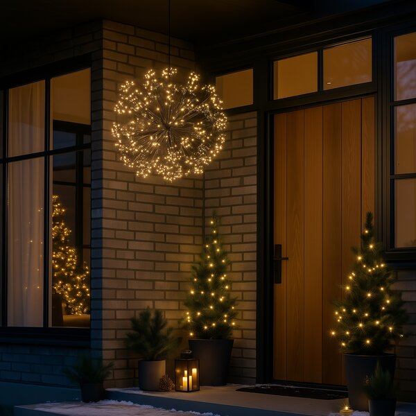 Vánoční závěsná lampa koule černá 60 cm vč. LED s časovačem IP44 - Nobu