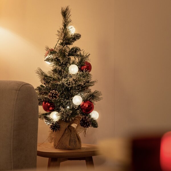 Vánoční stromek bílý s červenou 60 cm vč. LED s časovačem - Jack