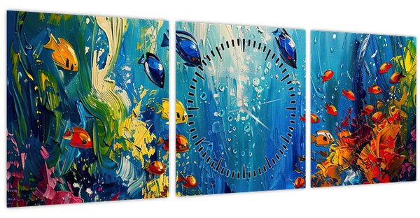 Obraz - Malba podmořského světa (s hodinami) (90x30 cm)