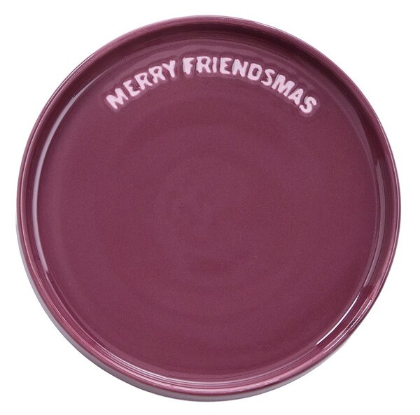 GOOD VIBES Talíř "Merry Friendsmas" 15 cm - bordó