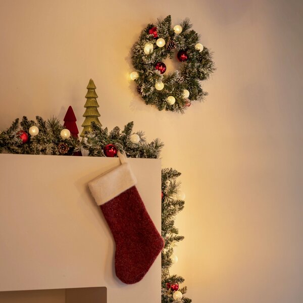 Vánoční věnec bílý s červenou 45 cm vč. LED s časovačem - Jack