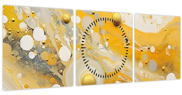 Obraz - Abstraktní pozadí se zlatým dekorem (s hodinami) (90x30 cm)