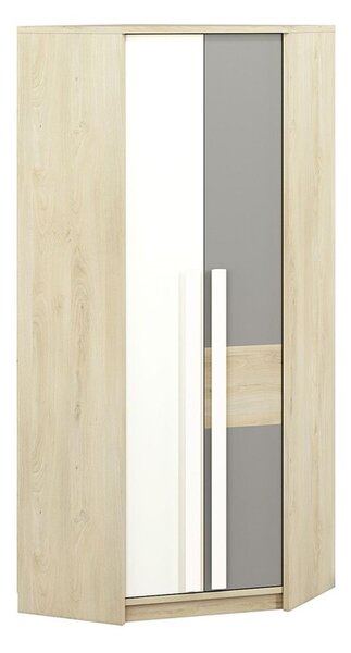 Rohová skříň INNES - šířka 82 cm, buk fjord / bílá / šedá platina