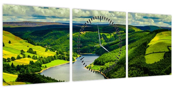 Obraz - Zelená krajina (s hodinami) (90x30 cm)