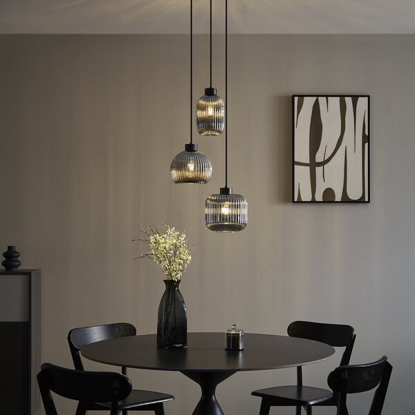 Designová závěsná lampa černá s kouřovým sklem 3-světla - Ana