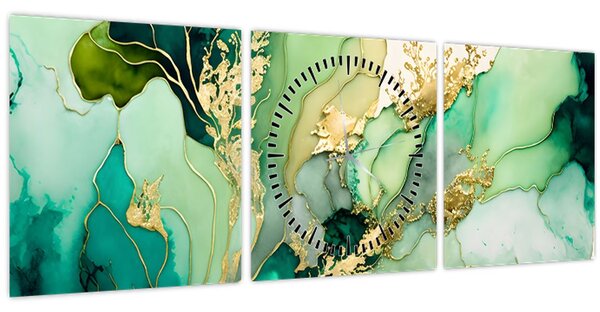 Obraz - Zelená abstrakce (s hodinami) (90x30 cm)