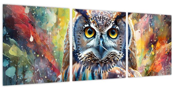 Obraz - Malba sovy (s hodinami) (90x30 cm)