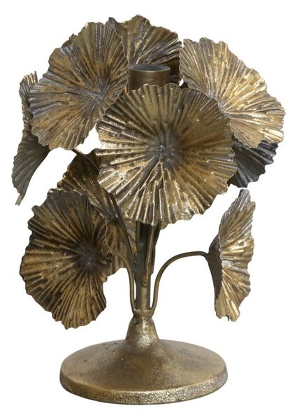 Bronzový antik kovový svícen zdobený květy Flower - Ø 14*20cm - Chic Antique