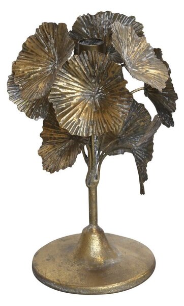 Bronzový antik kovový svícen zdobený květy Flower - Ø 18*24cm - Chic Antique